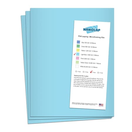Nanolap PSA Lapping Film, 3 Pc 9 Micron (1,800 Grit), 8-0.5 in x 11 in Microfinishing Fine Sanding Paper 61574N