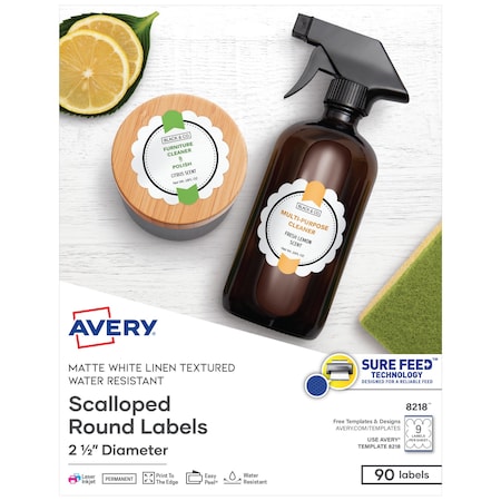 Avery Scallop Round Labels, Sure Feed, P, PK90 8218