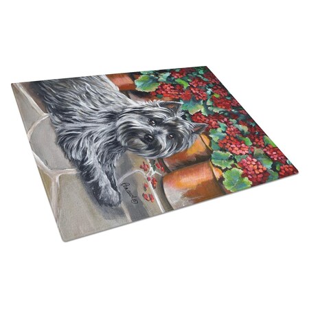 Carolines Treasures Cairn Terrier Geraniums Glass Cutting Board - Large PPP3052LCB