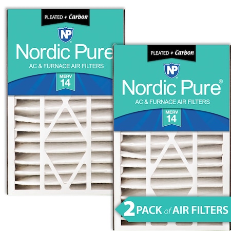 Nordic Pure 16x25x5 Plus Carbon Pleated Air Filter, High Capacity, MERV 14, 2 PK 16x25x5ABM14+C-2