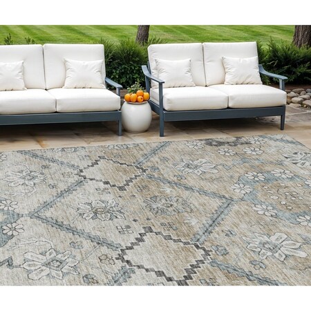 Homeroots 8' X 10' Beige Taupe And Tan Floral Washable Indoor Outdoor Area Rug 588861
