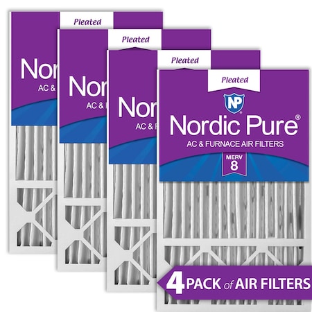 Nordic Pure 16x25x5 Pleated Air Filter, High Capacity, Electrostatically Charged Synthetic Media, MERV 8, 4 PK 16x25x5HM8-4