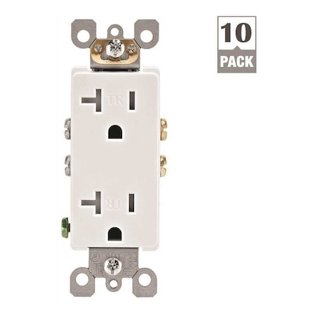 Leviton Decora 20 Amp Ultrasonic Tamper Resistant Duplex Outlet, White, 10PK M02-T5825-WMP