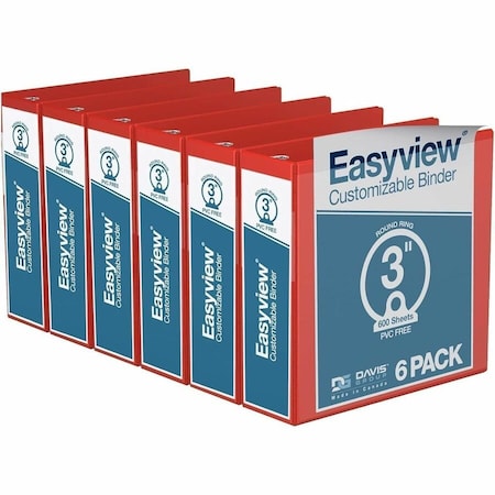 Davis Group Easyview Premium, Round Ring, Customizable, View Binder, (Red, 3"), PK6 8414-03-06
