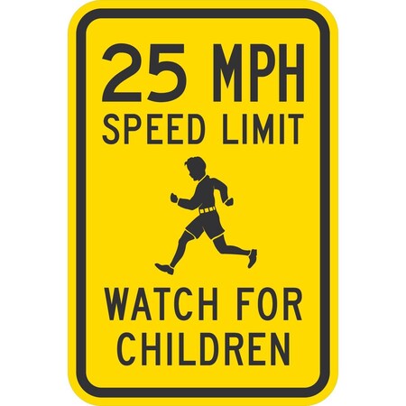 Lyle 25 Mph Speed Limit Watch For Children (W/Sym), 12x18, Engineer Grade, Yellow G-3470-EG_12x18