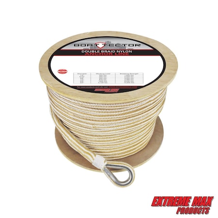 Extreme Max 3006.2285 BoatTector Premium Double Braid Nylon Anchor Line w Thimble-3/4" x 300' &Gold 3006.2285