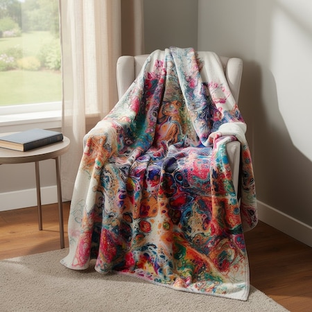 Homeroots 50" X 70" White Blue And Gold Abstract Microfiber Plush Throw Blanket 712302