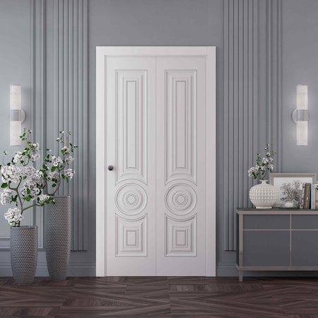 Sartodoors Sliding Closet Bi-fold Doors 64x80 inches White Solid Core Modern Interior ROYAL9855BF-EMAL-64