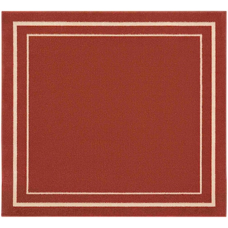 Homeroots 5' Red And Ivory Square Indoor Outdoor Area Rug 545948