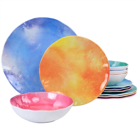 Spice By Tia Mowry Cinnamon Twist 12 Piece Melamine Dinnerware Set in Assorted Colors 97190.12