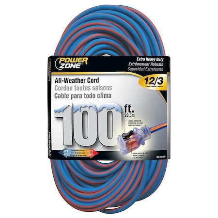 Powerzone Extreme Weather Extension Cord, 12 AWG, Outdoor, 5-15R, 5-15P, 100 ft ORC530835