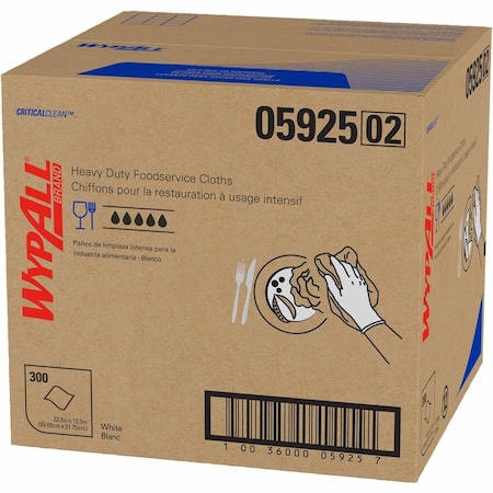 Wypall WypAll CriticalClean Foodservice Cloths (05925), Quarterfold Towels, White (300 Sheets/Box, 1 Box) 05925