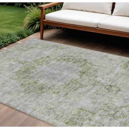 Homeroots 9' X 12' Olive Green Floral Medallion Washable Indoor Outdoor Area Rug 607912
