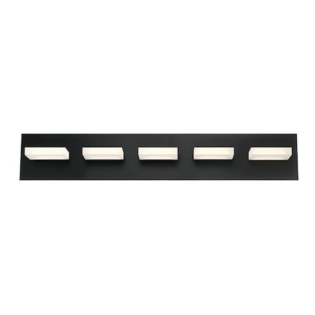 Eurofase Olson Contemporary LED Bathbar, 5-Light, 1750 Lumens, Frosted/Black 28022-025