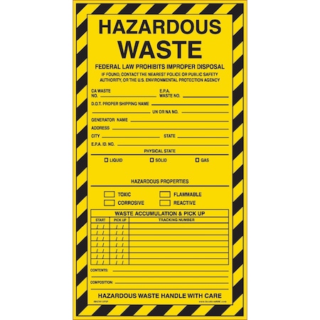 Accuform SAFETY LABEL HAZARDOUS WASTE 11 in x 6 in MHZW12PSP