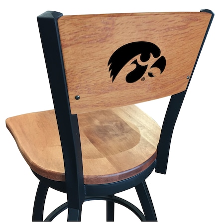 Holland Bar Stool Co 36" Blk Wrinkle Iowa Swivel Bar Stool, Laser Engraved Back L03836BWMedMplAIowaUnMedMpl