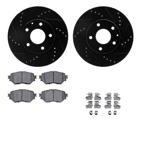 Dynamic Friction Co DFC Rotors-Drilled & Slotted-Black w/ 5000 Advanced Brake Pads Incl Hdw 8512-80048