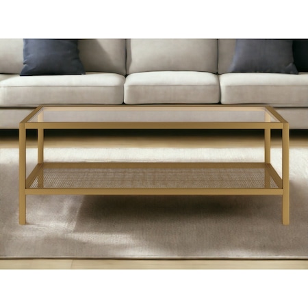 Homeroots 45" Clear And Gold Glass And Steel Coffee Table With Shelf 520911