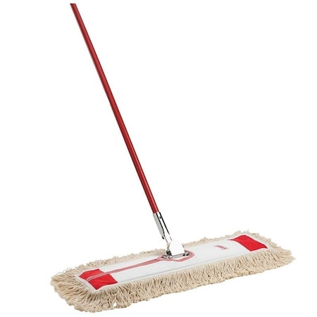 Libman Dust Mop, 5 in W Head, 24 in L Head, Cotton Head, Steel Handle, 61 in L, Red 922