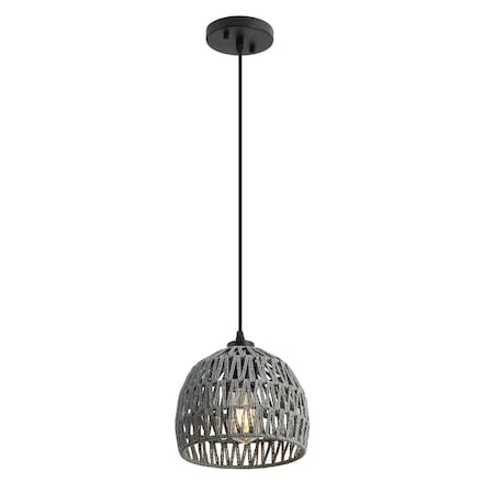 Jonathan Y Campana 8.25" 1-Light Bohemian Modern Woven Rope/Iron LED Pendant, Gray JYL6512D