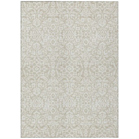 Homeroots 5' X 8' Beige And Ivory Damask Washable Indoor Outdoor Area Rug 595122