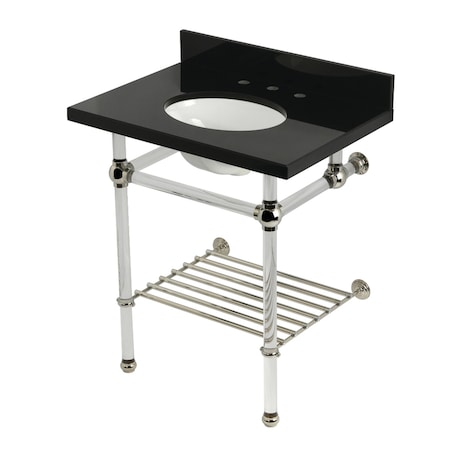 Kingston Brass 30-Inch Black Granite Console Sink with Acrylic Legs and Shelf, 8-Inch, 3-Hole KVPK30KAB6