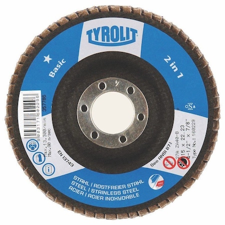 Diamond BASIC 2 in 1 Zirconia Flap Discs 4.5" X 7/8" ZA60-B Tyrolit 94146