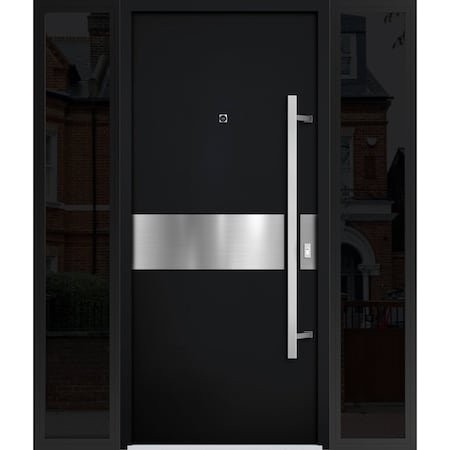 Vdomdoors Steel Door Deux 6072 Black Enamel 2 Sidelight Exterior Windows Sidelites/ Entry Door Painted W14+36 DEUX6072EXD-BLK-W14+36+14 X H80-LH-I