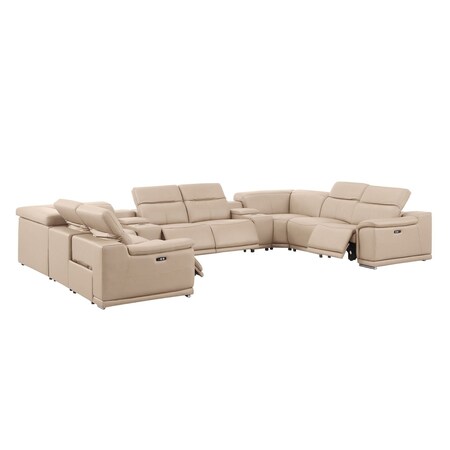 Homeroots Beige Leather Power Reclining U Shaped Ten Piece Corner Sectional With Console 643930