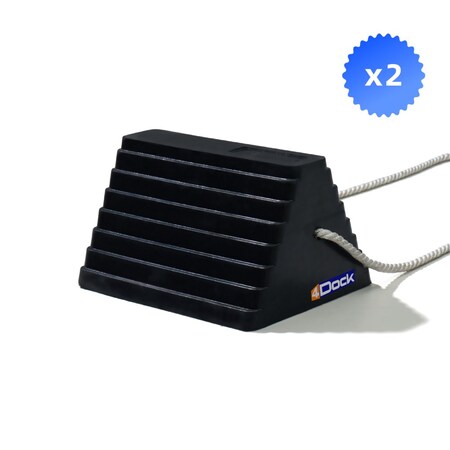 4Dock Rubber Wheel Chocks with Eyebolt, Trapezoid, with Rope, 2PK WC002