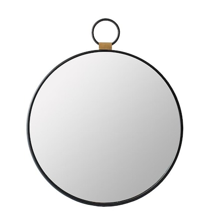 Homeroots 23" Black Round Metal Framed Accent Mirror 485020