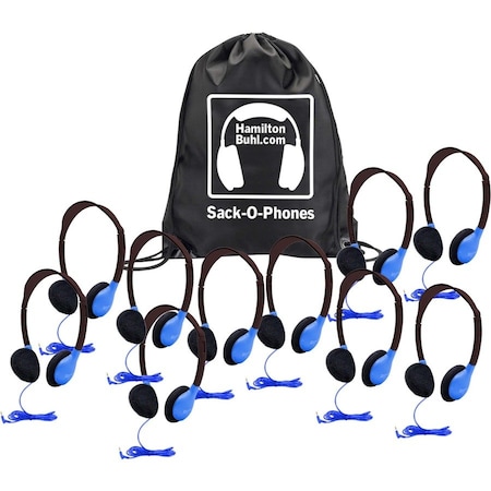 Hamiltonbuhl Sack-O-Phones, 10 Personal Headphones in a Carry Bag, Blue, 10PK SOP-HA2BLU