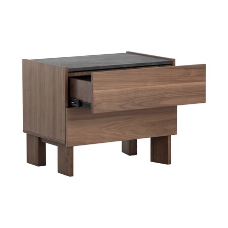 Homeroots 20" Walnut Brown and Gray Faux Marble Two Drawer Nightstand 527617
