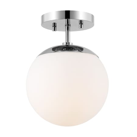 Jonathan Y Marcel Bistro 7.75" 1-Light Bohemian Farmhouse Iron/Frosted Glass LED Semi Flush Mount, Chrome/White JYL7499D