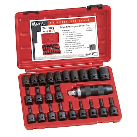 Genius Tools 24PC 1/2in Dr. SAE Impact Driver Set ID-424S