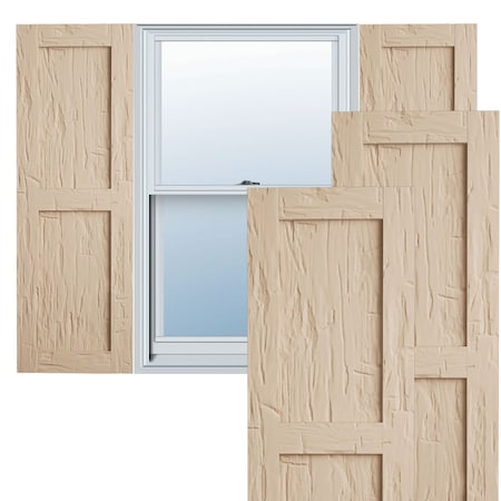 Ekena Millwork Rustic Two Equal Panel Flat Panel Hand Hewn Faux Wood Shutters (Per Pair), Primed Tan, 15"W x 50"H SHUFP15X50HHPR
