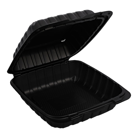 Empress Earth Hinged Container Mineral Filled PP 8" x 8" x 3" Black 1-Compartment EPPHLB-81