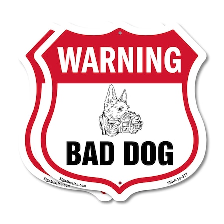 Signmission Dog Warning Shield Sign Bad Dog, 18 inch X 18 inch, Plastic Sign, 2PK SHI-P-2PACK-18-377