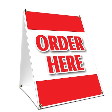 Signmission Order Here, 24 Inch x 18 Inch A-frame Yard Sign, Plastic Sign SBC-1824-Order Here