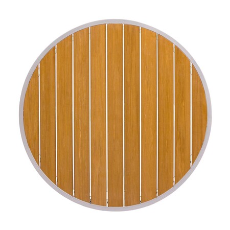 Bfm Seating Longport 32in Round Synthetic Teak Table Top - Silver Powder Coat Frame - Umbrella Hole Optional PH32RTKSVU