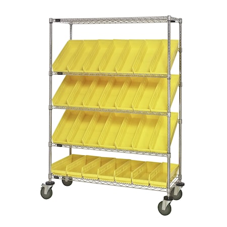 Quantum Storage Systems WIRE CART SLANT SHELVES W/ 28 BINS WRCSL5-63-2448-106YL