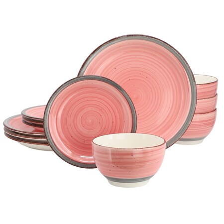 Gibson Home Holcomb 12 Piece Ceramic Dinnerware Set in Pink 142775.12