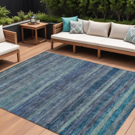 Homeroots 8' X 10' Blue And Gray Striped Washable Indoor Outdoor Area Rug 615839