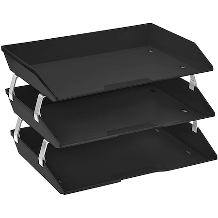 Acrimet Facility 3 Tier Letter Tray Side Load Letter Size A4 Desktop File Organizer Plastic Black 255.4
