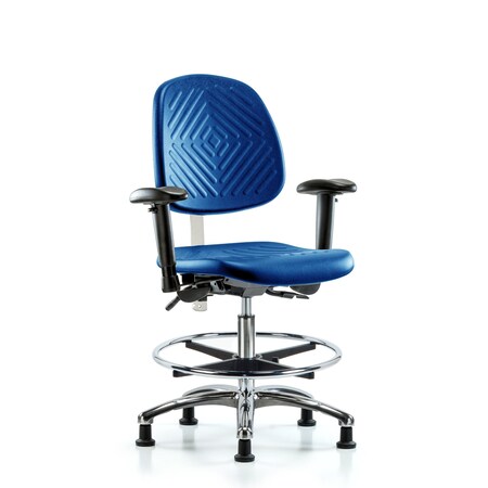 Blue Ridge Ergonomics Clean Room Chair, Adjustable Arms BR-NCR-PMBCH-MB-CR-T1-A1-CF-RG-BLU