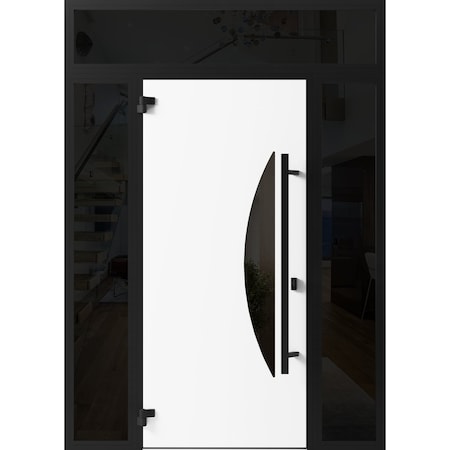 Vdomdoors Front Exterior Prehung Steel Door Ronex1077 Teak 2 Sidelight and Transom Window Sidelite Entry RONEX1077EXD-OAK-W14+36+14 x H80+16-RH-I
