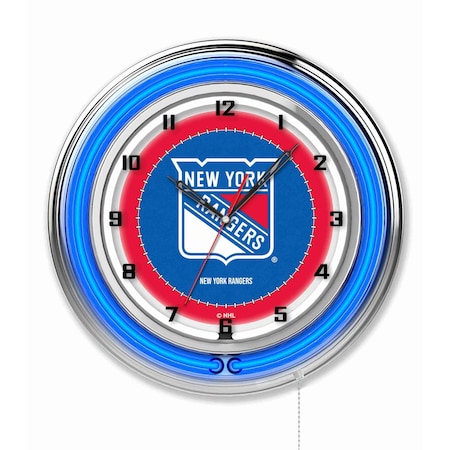 Holland Bar Stool Co New York Rangers Double Neon 19" Clock, NHL Clk19NYRang