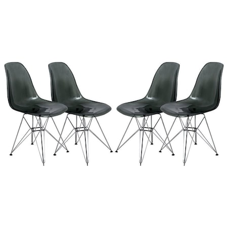 Leisuremod Cresco Plastic Dining Side Chair, Transparent Black, 4PK CR19TBL4