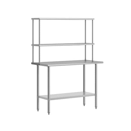 Flash Furniture Rawcliffe Work Table, 18 Gauge Stainless Steel Top Shelf and Double Overshelves and Undershelf NH-WT-2448-OSH-GG