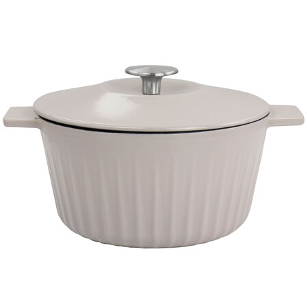 Martha Stewart Eastholm Enameled Cast Iron 3 Quart  Embossed Stripe Dutch Oven with Lid in Warm Grey 129052.02